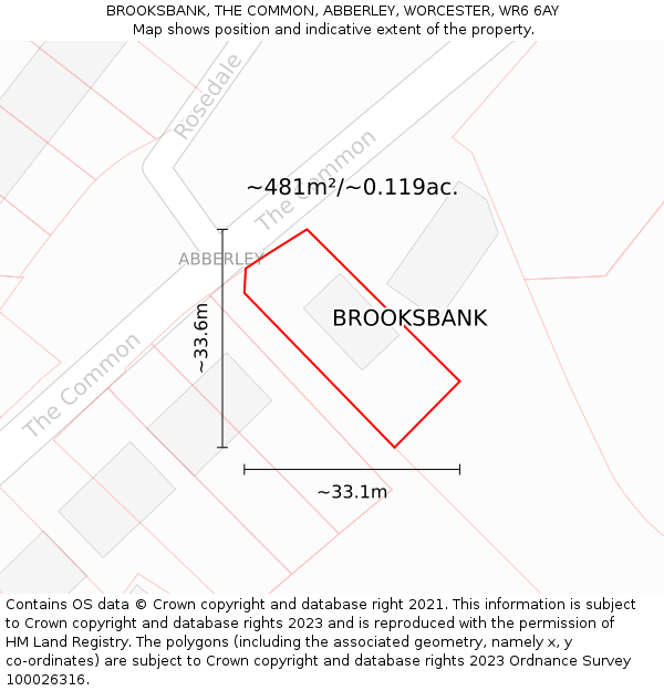 BROOKSBANK, THE COMMON, ABBERLEY, WORCESTER, WR6 6AY: Plot and title map