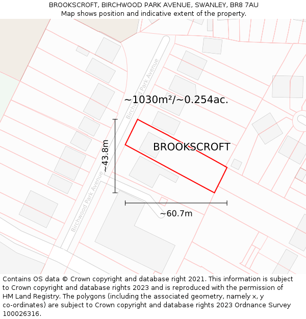 BROOKSCROFT, BIRCHWOOD PARK AVENUE, SWANLEY, BR8 7AU: Plot and title map