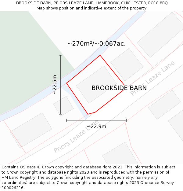 BROOKSIDE BARN, PRIORS LEAZE LANE, HAMBROOK, CHICHESTER, PO18 8RQ: Plot and title map