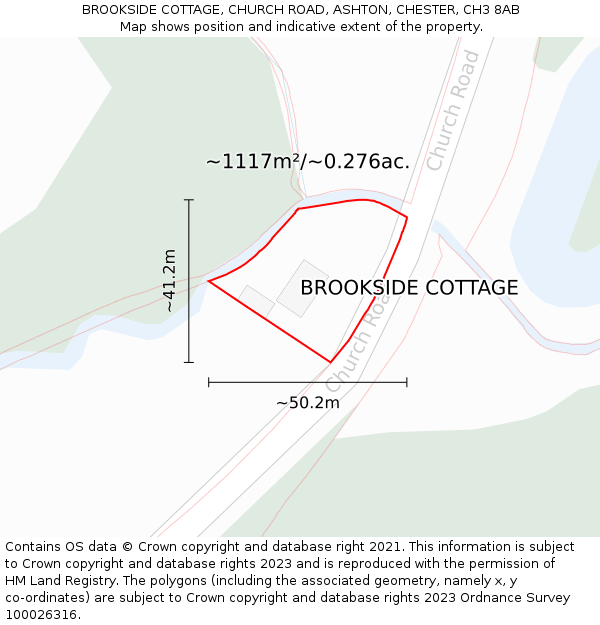 BROOKSIDE COTTAGE, CHURCH ROAD, ASHTON, CHESTER, CH3 8AB: Plot and title map