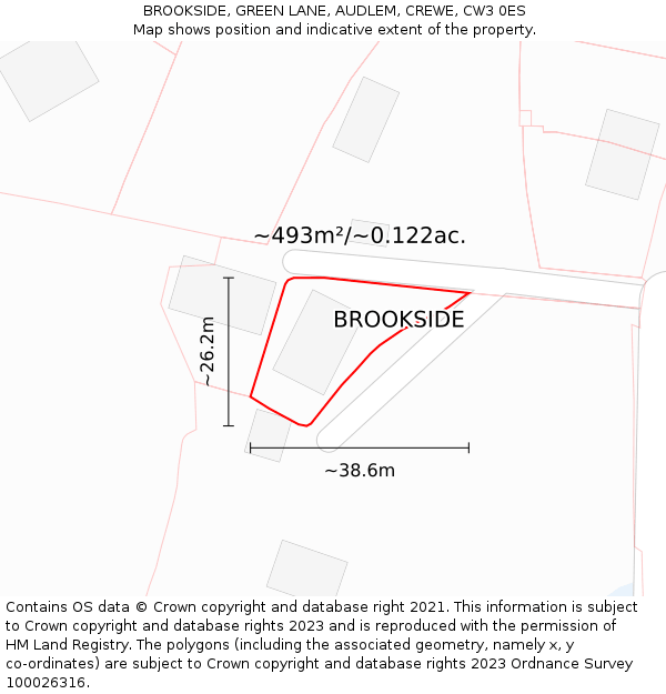 BROOKSIDE, GREEN LANE, AUDLEM, CREWE, CW3 0ES: Plot and title map