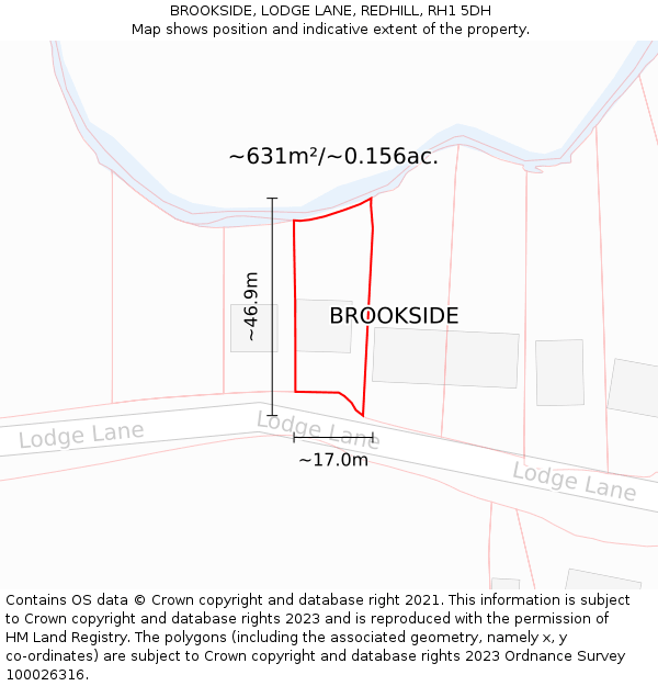 BROOKSIDE, LODGE LANE, REDHILL, RH1 5DH: Plot and title map