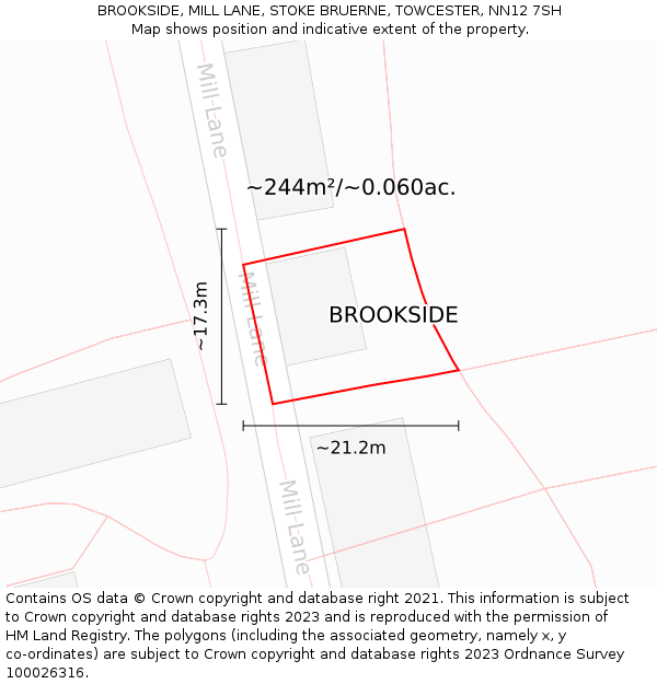 BROOKSIDE, MILL LANE, STOKE BRUERNE, TOWCESTER, NN12 7SH: Plot and title map