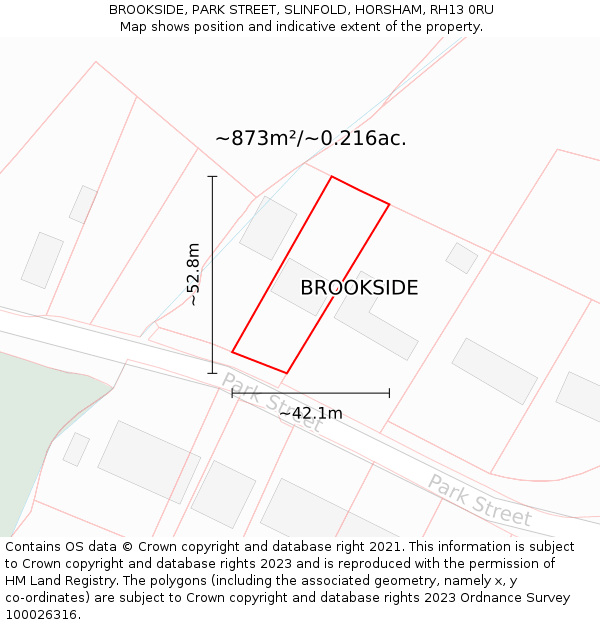 BROOKSIDE, PARK STREET, SLINFOLD, HORSHAM, RH13 0RU: Plot and title map