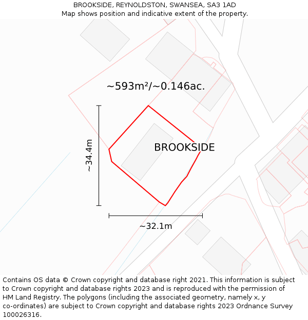 BROOKSIDE, REYNOLDSTON, SWANSEA, SA3 1AD: Plot and title map