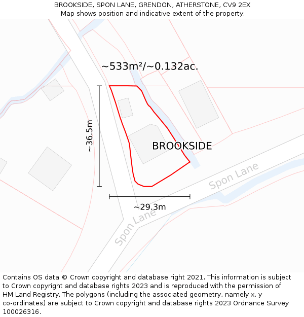 BROOKSIDE, SPON LANE, GRENDON, ATHERSTONE, CV9 2EX: Plot and title map