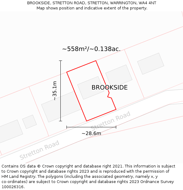 BROOKSIDE, STRETTON ROAD, STRETTON, WARRINGTON, WA4 4NT: Plot and title map