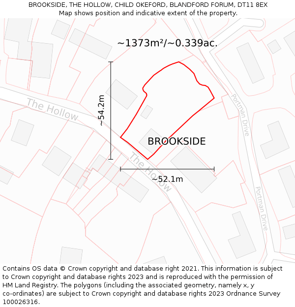 BROOKSIDE, THE HOLLOW, CHILD OKEFORD, BLANDFORD FORUM, DT11 8EX: Plot and title map