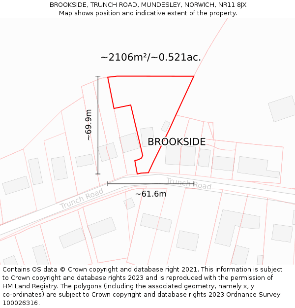 BROOKSIDE, TRUNCH ROAD, MUNDESLEY, NORWICH, NR11 8JX: Plot and title map