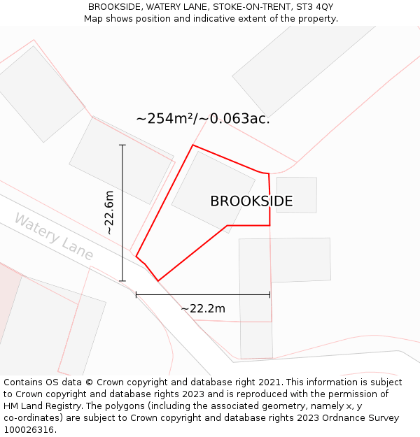 BROOKSIDE, WATERY LANE, STOKE-ON-TRENT, ST3 4QY: Plot and title map