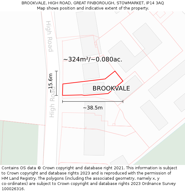 BROOKVALE, HIGH ROAD, GREAT FINBOROUGH, STOWMARKET, IP14 3AQ: Plot and title map