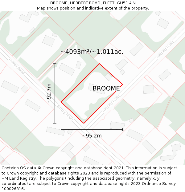 BROOME, HERBERT ROAD, FLEET, GU51 4JN: Plot and title map