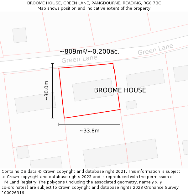 BROOME HOUSE, GREEN LANE, PANGBOURNE, READING, RG8 7BG: Plot and title map