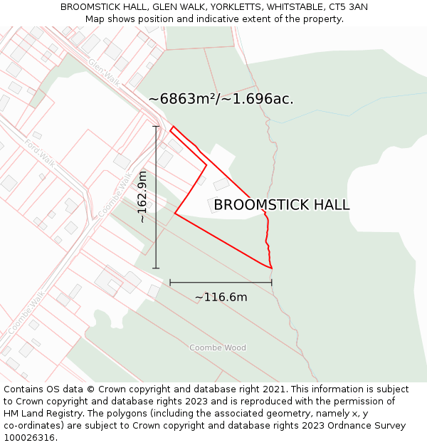 BROOMSTICK HALL, GLEN WALK, YORKLETTS, WHITSTABLE, CT5 3AN: Plot and title map