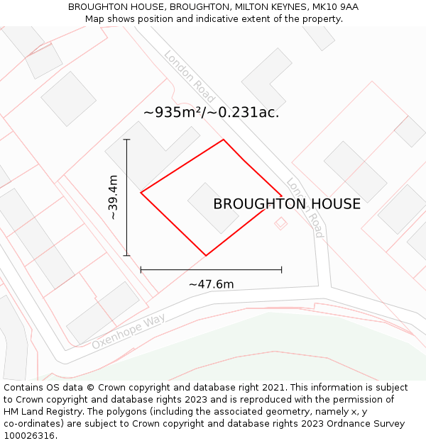 BROUGHTON HOUSE, BROUGHTON, MILTON KEYNES, MK10 9AA: Plot and title map