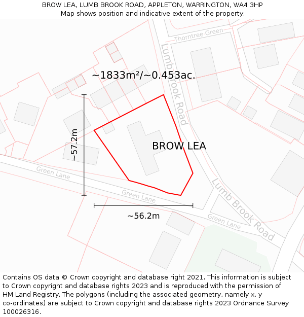 BROW LEA, LUMB BROOK ROAD, APPLETON, WARRINGTON, WA4 3HP: Plot and title map