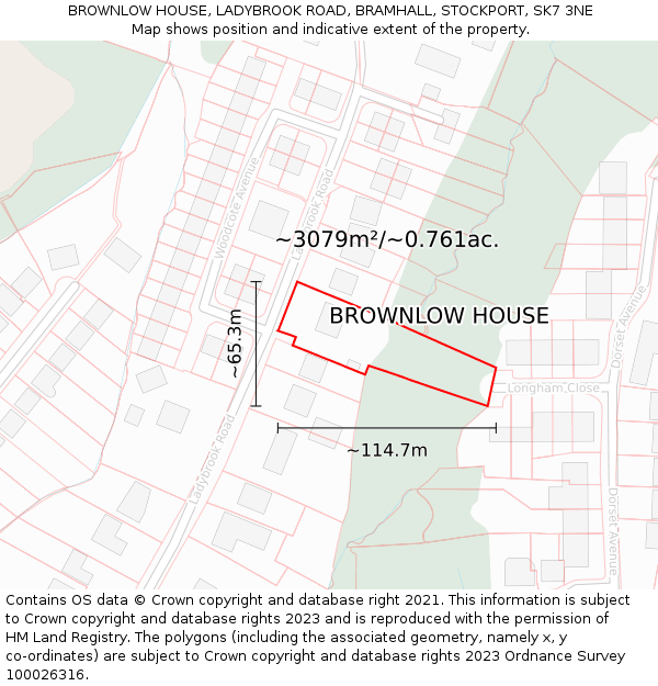 BROWNLOW HOUSE, LADYBROOK ROAD, BRAMHALL, STOCKPORT, SK7 3NE: Plot and title map