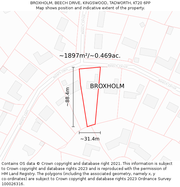 BROXHOLM, BEECH DRIVE, KINGSWOOD, TADWORTH, KT20 6PP: Plot and title map