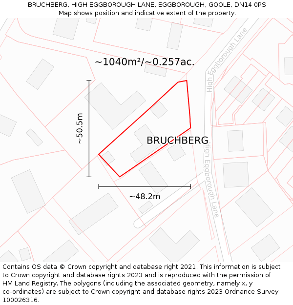 BRUCHBERG, HIGH EGGBOROUGH LANE, EGGBOROUGH, GOOLE, DN14 0PS: Plot and title map