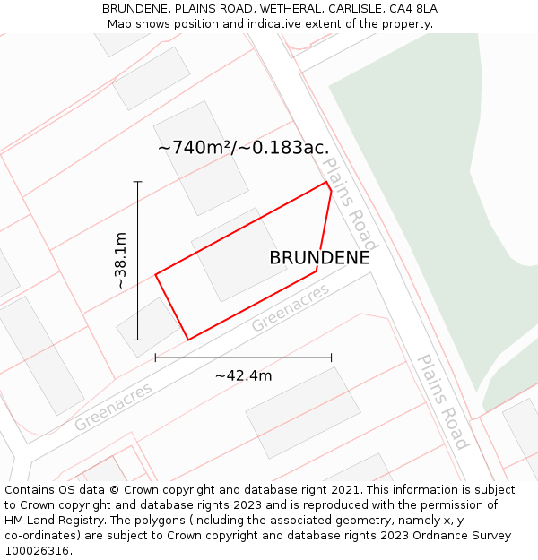 BRUNDENE, PLAINS ROAD, WETHERAL, CARLISLE, CA4 8LA: Plot and title map