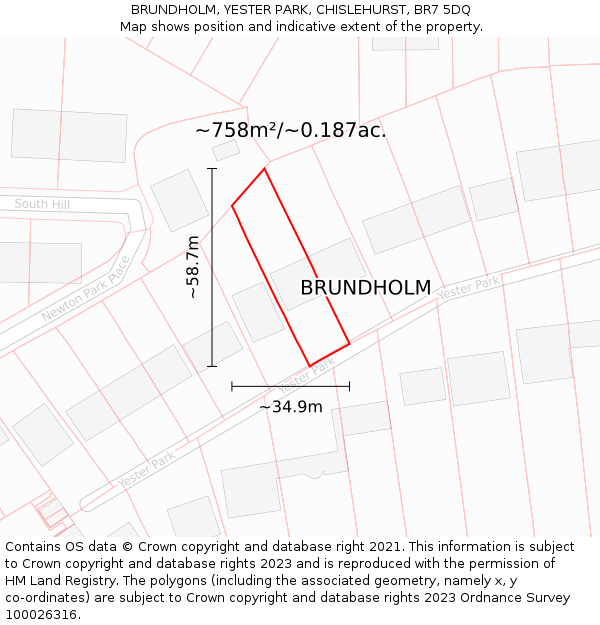 BRUNDHOLM, YESTER PARK, CHISLEHURST, BR7 5DQ: Plot and title map