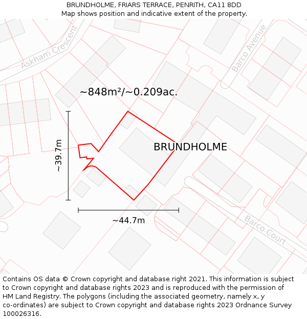 BRUNDHOLME, FRIARS TERRACE, PENRITH, CA11 8DD: Plot and title map