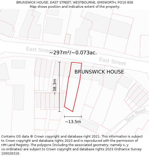 BRUNSWICK HOUSE, EAST STREET, WESTBOURNE, EMSWORTH, PO10 8SE: Plot and title map