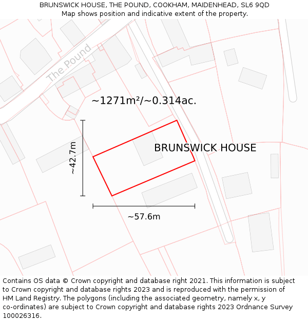 BRUNSWICK HOUSE, THE POUND, COOKHAM, MAIDENHEAD, SL6 9QD: Plot and title map