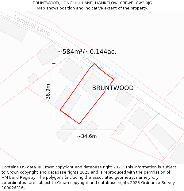 BRUNTWOOD, LONGHILL LANE, HANKELOW, CREWE, CW3 0JG: Plot and title map