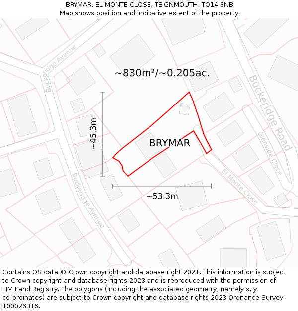 BRYMAR, EL MONTE CLOSE, TEIGNMOUTH, TQ14 8NB: Plot and title map