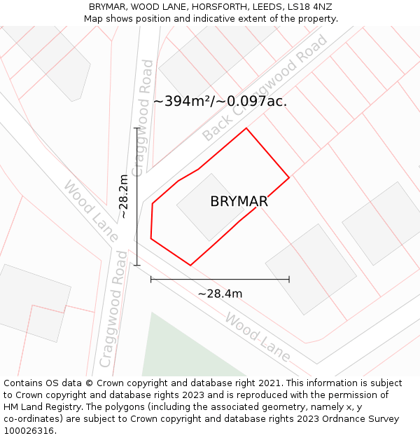 BRYMAR, WOOD LANE, HORSFORTH, LEEDS, LS18 4NZ: Plot and title map