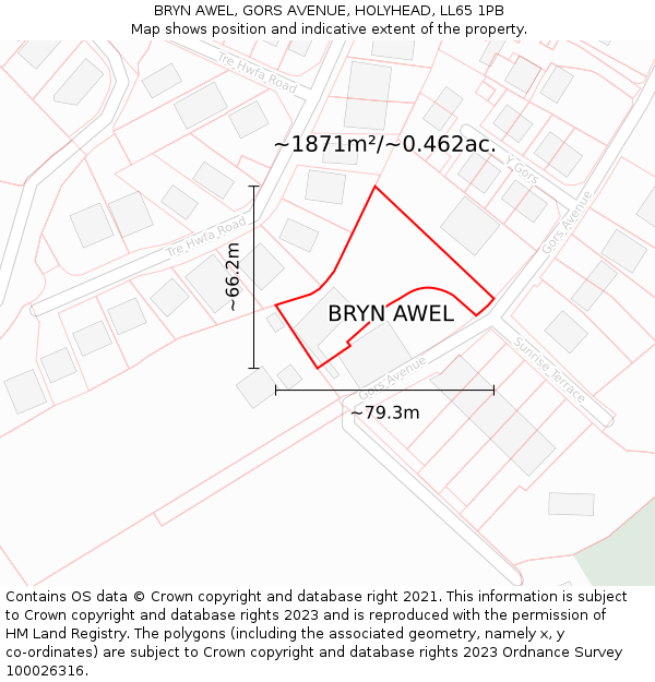 BRYN AWEL, GORS AVENUE, HOLYHEAD, LL65 1PB: Plot and title map