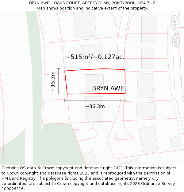 BRYN AWEL, OAKS COURT, ABERSYCHAN, PONTYPOOL, NP4 7UZ: Plot and title map