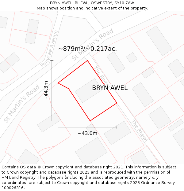 BRYN AWEL, RHEWL, OSWESTRY, SY10 7AW: Plot and title map