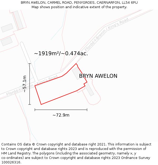 BRYN AWELON, CARMEL ROAD, PENYGROES, CAERNARFON, LL54 6PU: Plot and title map