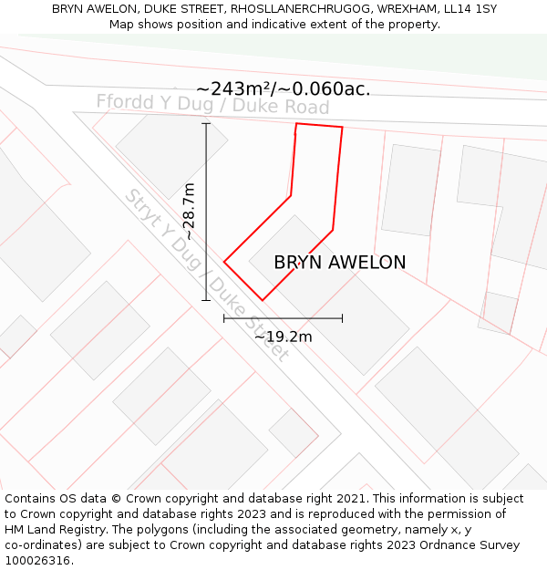 BRYN AWELON, DUKE STREET, RHOSLLANERCHRUGOG, WREXHAM, LL14 1SY: Plot and title map