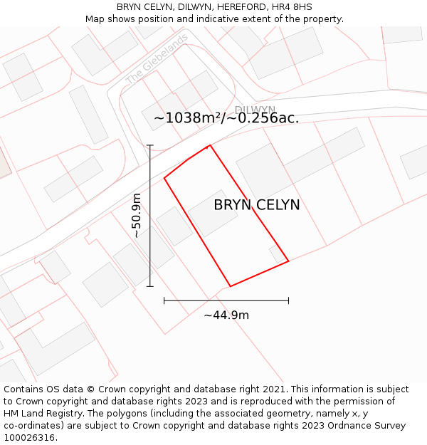 BRYN CELYN, DILWYN, HEREFORD, HR4 8HS: Plot and title map