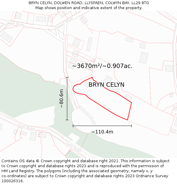 BRYN CELYN, DOLWEN ROAD, LLYSFAEN, COLWYN BAY, LL29 8TG: Plot and title map