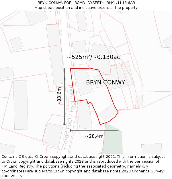 BRYN CONWY, FOEL ROAD, DYSERTH, RHYL, LL18 6AR: Plot and title map