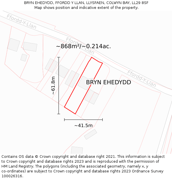 BRYN EHEDYDD, FFORDD Y LLAN, LLYSFAEN, COLWYN BAY, LL29 8SF: Plot and title map