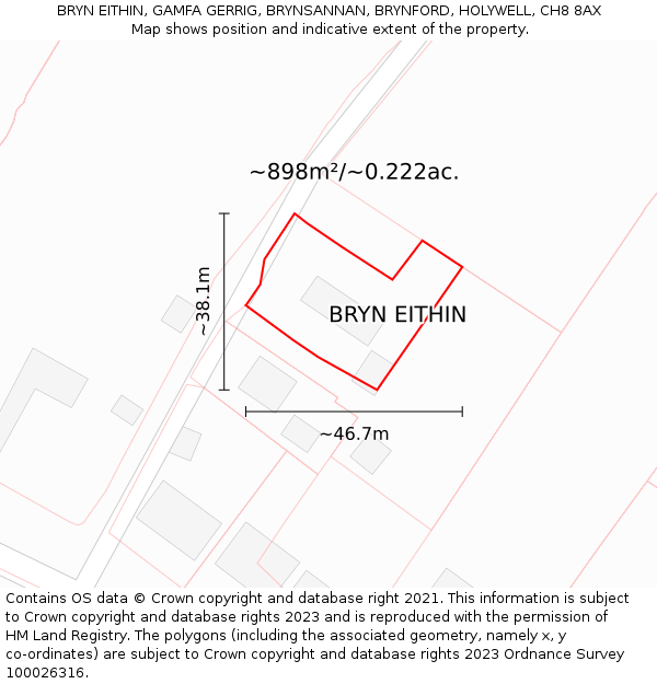 BRYN EITHIN, GAMFA GERRIG, BRYNSANNAN, BRYNFORD, HOLYWELL, CH8 8AX: Plot and title map