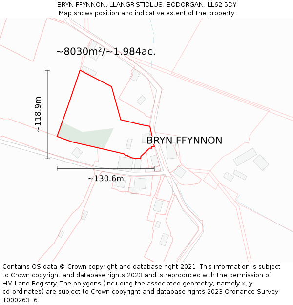 BRYN FFYNNON, LLANGRISTIOLUS, BODORGAN, LL62 5DY: Plot and title map