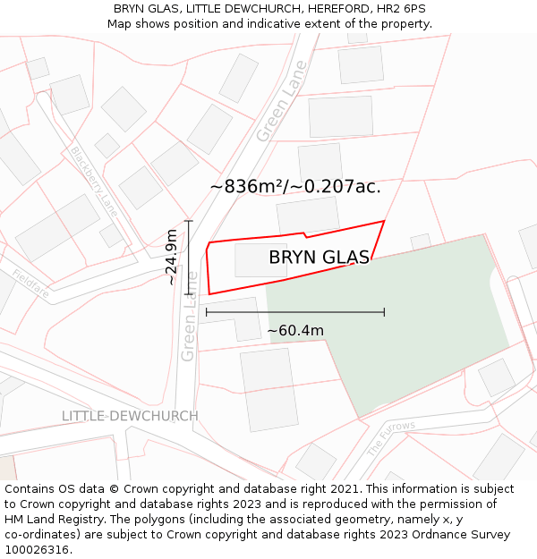 BRYN GLAS, LITTLE DEWCHURCH, HEREFORD, HR2 6PS: Plot and title map