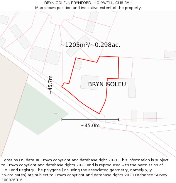 BRYN GOLEU, BRYNFORD, HOLYWELL, CH8 8AH: Plot and title map