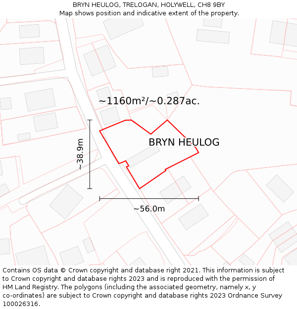 BRYN HEULOG, TRELOGAN, HOLYWELL, CH8 9BY: Plot and title map