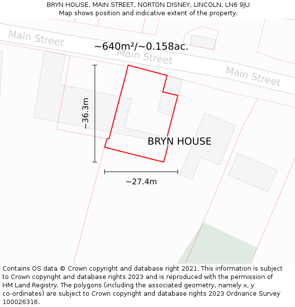 BRYN HOUSE, MAIN STREET, NORTON DISNEY, LINCOLN, LN6 9JU: Plot and title map