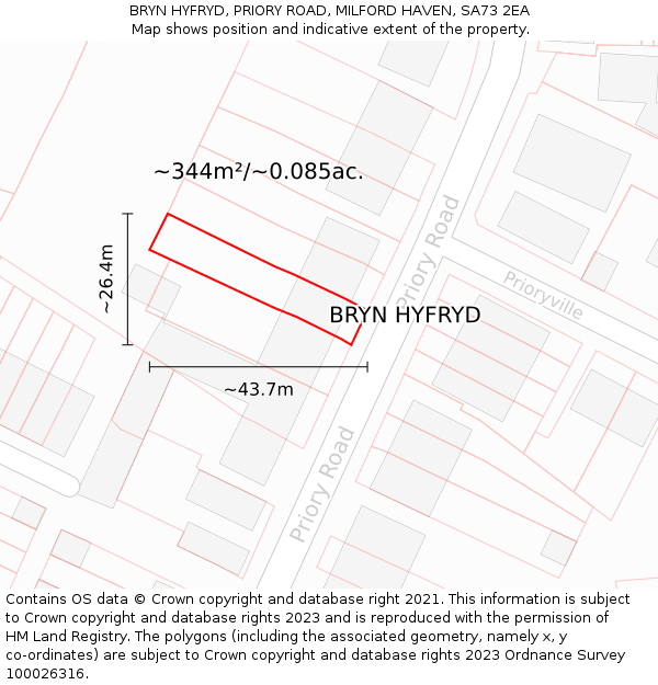 BRYN HYFRYD, PRIORY ROAD, MILFORD HAVEN, SA73 2EA: Plot and title map