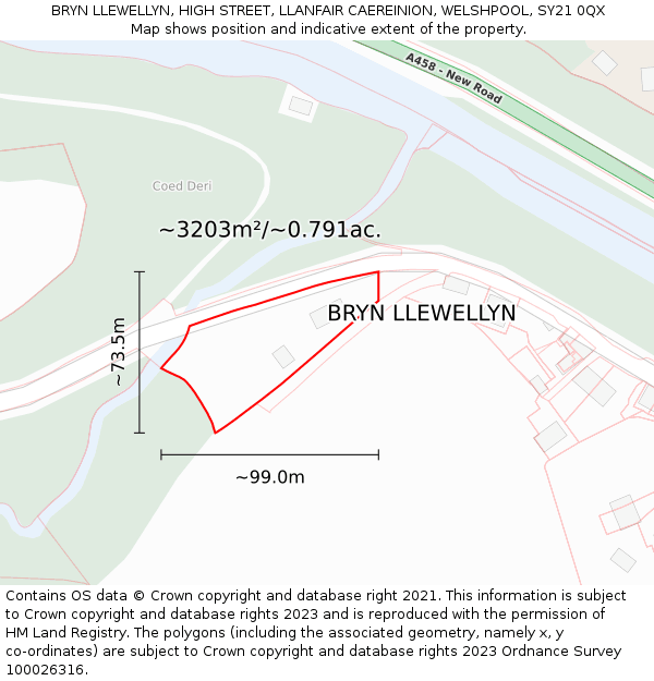 BRYN LLEWELLYN, HIGH STREET, LLANFAIR CAEREINION, WELSHPOOL, SY21 0QX: Plot and title map