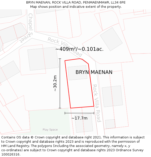 BRYN MAENAN, ROCK VILLA ROAD, PENMAENMAWR, LL34 6PE: Plot and title map