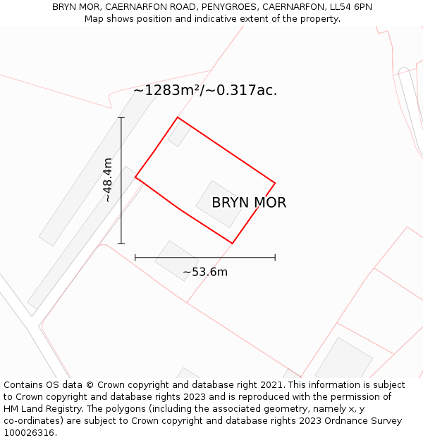 BRYN MOR, CAERNARFON ROAD, PENYGROES, CAERNARFON, LL54 6PN: Plot and title map